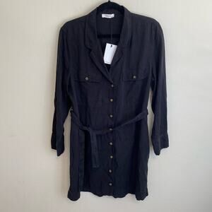Anine Bing Women's Dress Shirt Button Front Belted Black Large Brand New